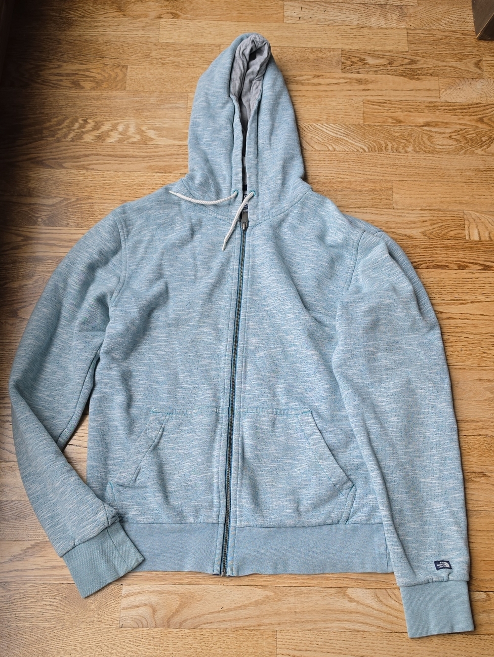 (S) The North Face Men's Heathered Light Blue Full-Zip Hoodie Outdoor Lounge